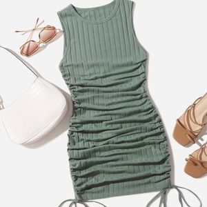 SHEIN ribbed sage drawstring dress